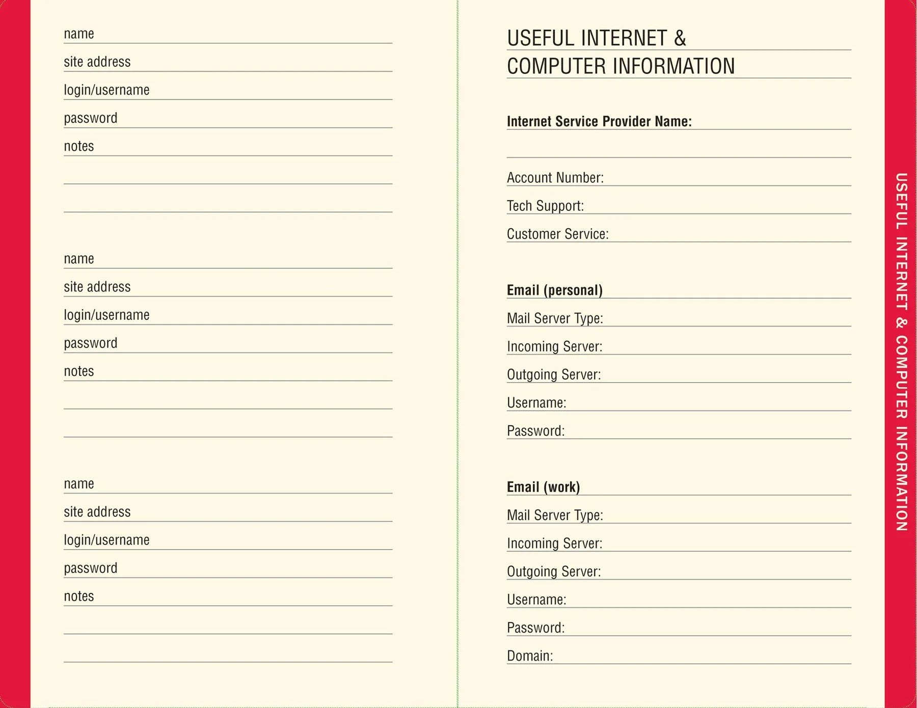 Internet Address & Password Logbook