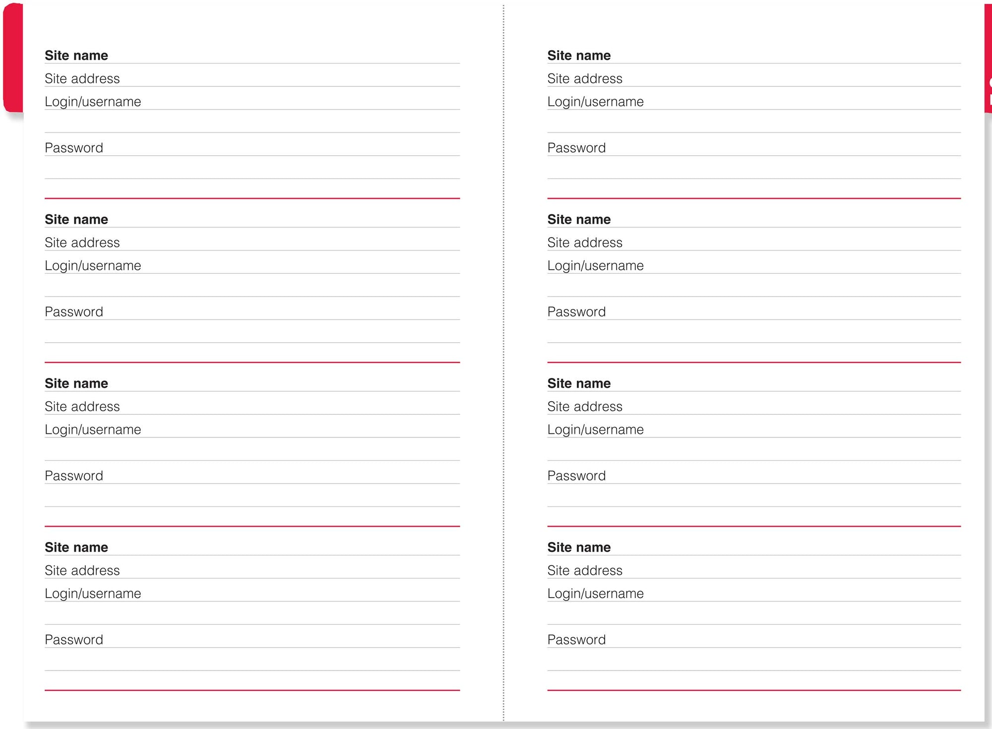 Large-Format Internet Address & Password Logbook